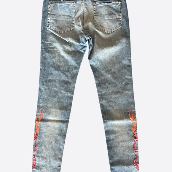 Amiri Clay Indigo Bandana Flame Patch Jeans - Picture 2 of 4